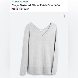 Market & Spruce Chaya Textured Elbow Patch Double V-Neck Pullover